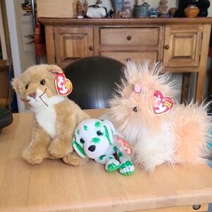 Ty Plush Pet Trio - Tan, White, Green